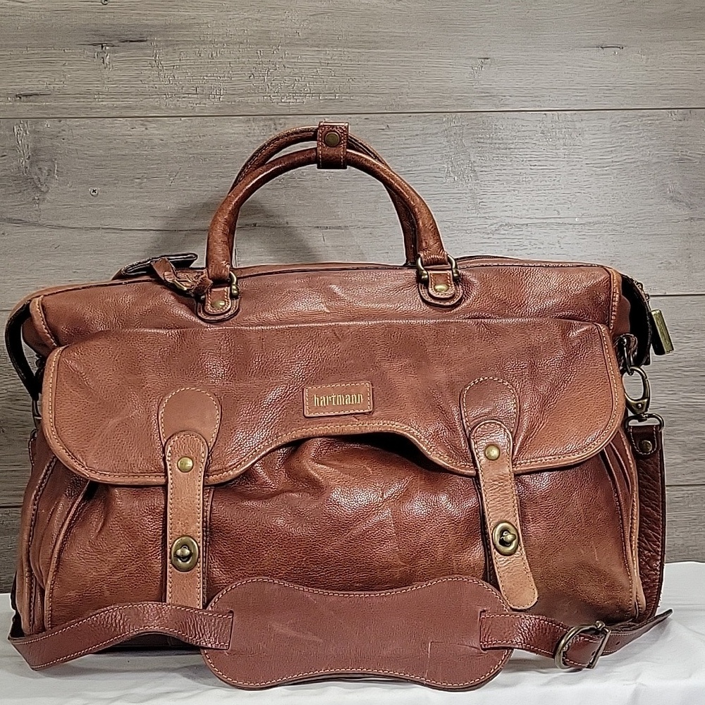Hartmann Belting Brown Leather Carry On Duffle Bag Shoulder Bag Travel Tote